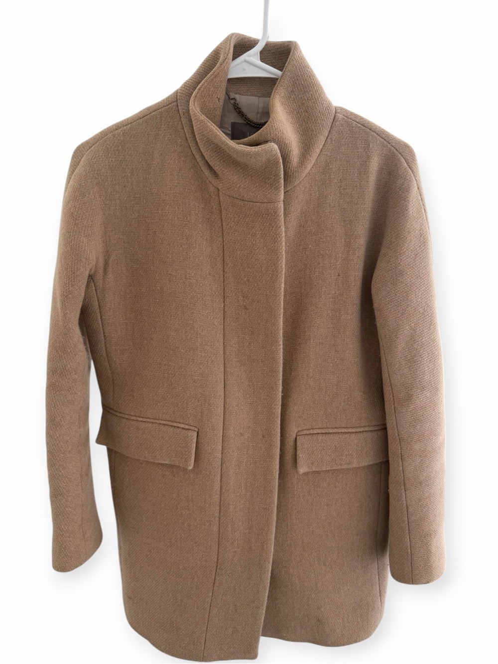 J. Crew Women's Camel/Tan Stand Collar Wool-Blend Coat Size 0 Good Condition